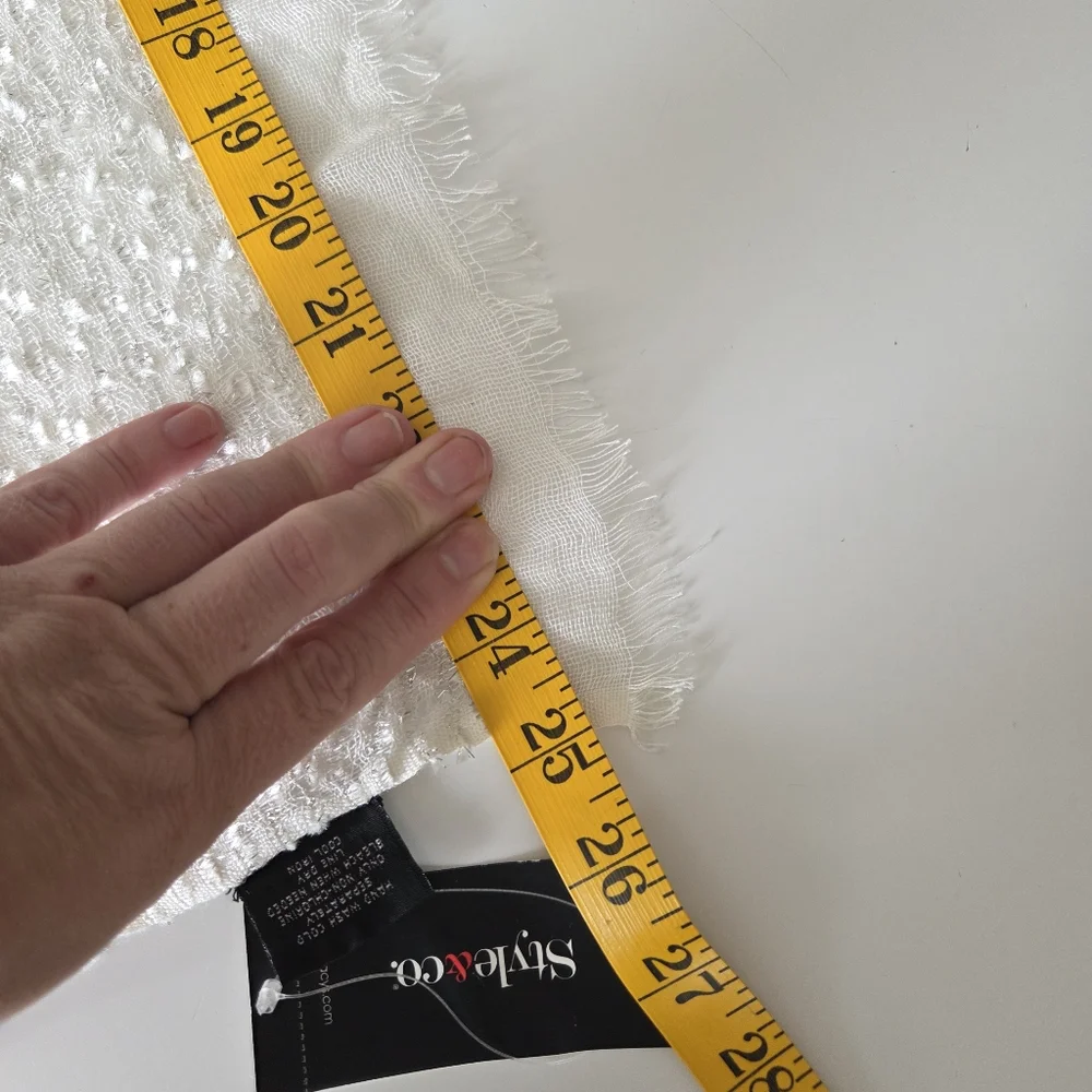 NWT Style & Co Textured Metallic Ivory White Silver Sheer Gauze‎ Scarf 25×80 In